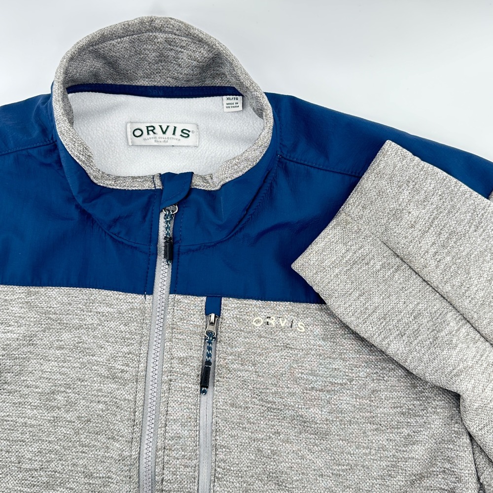 ORVIS Mens‎ Jacket XL Classic Collection Heathered Grey Blue Fleece Outdoor
